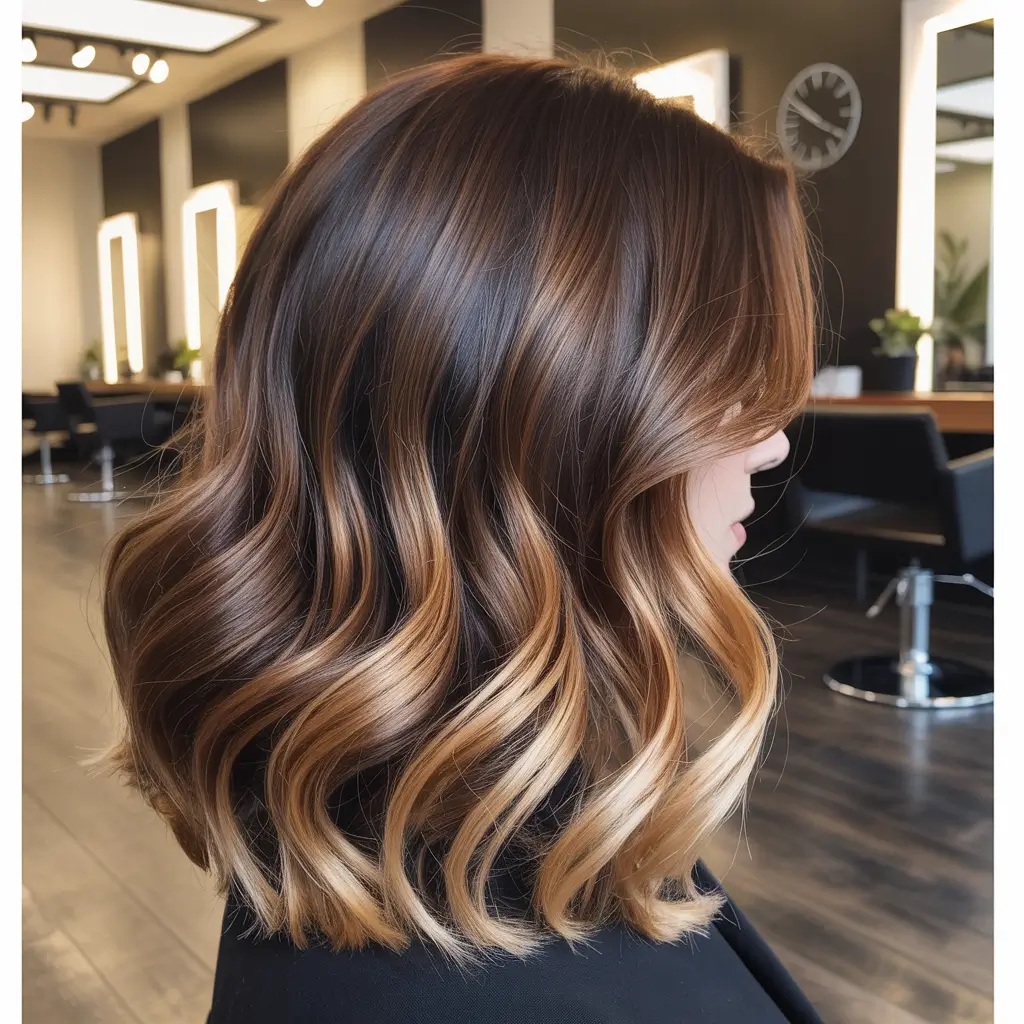 winter hair colors balayage ideas 2025 - 2026 Cinnamon Glow Bob