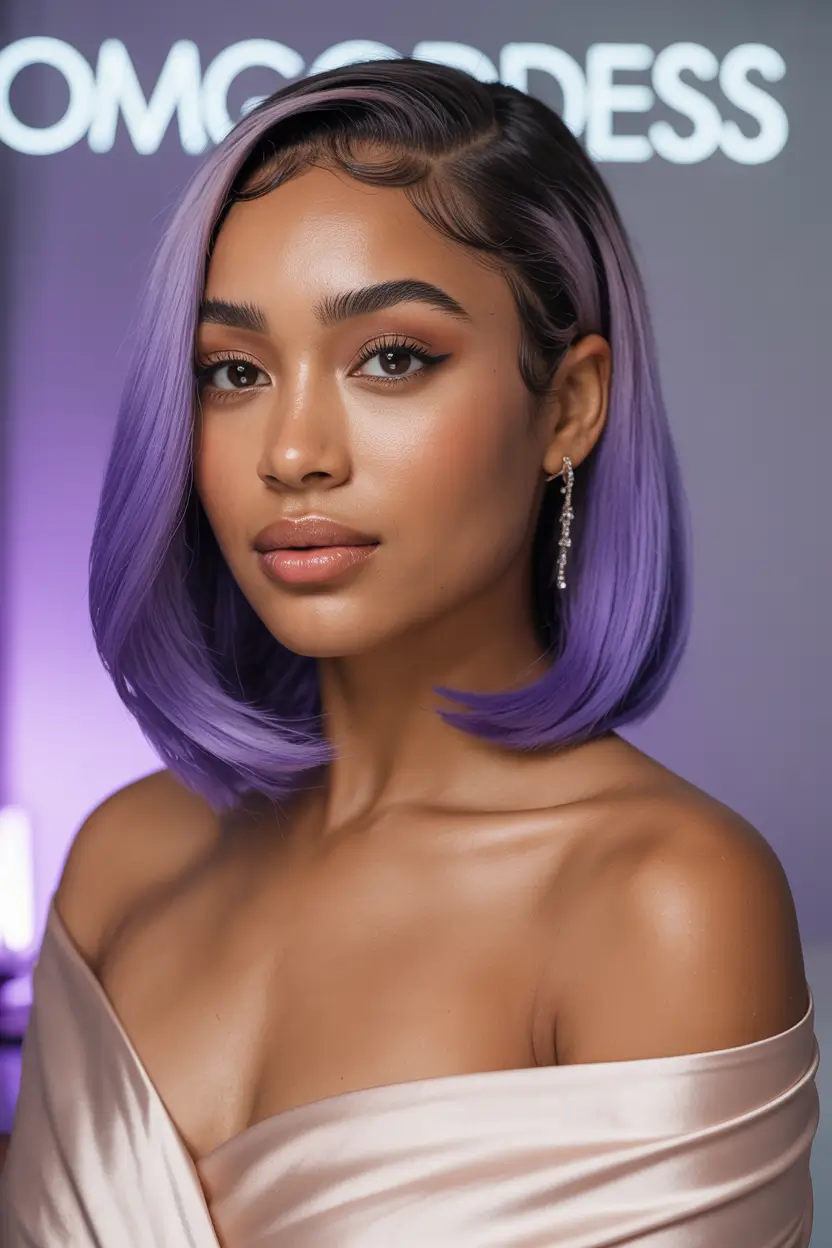 winter hair colors dark skin black women Bold Purple Statement Bob