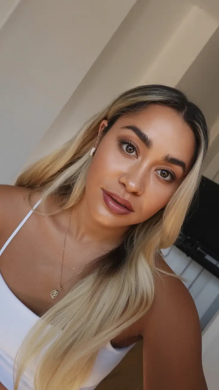 winter hair colors dark skin black women Long Blonde Layers with Dark Roots