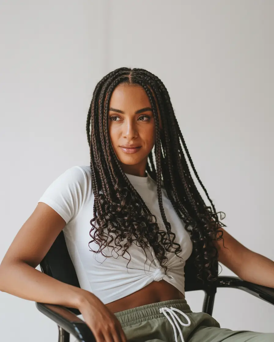 winter hair colors dark skin ideas 2025 2026 Natural Braids with Curled Ends