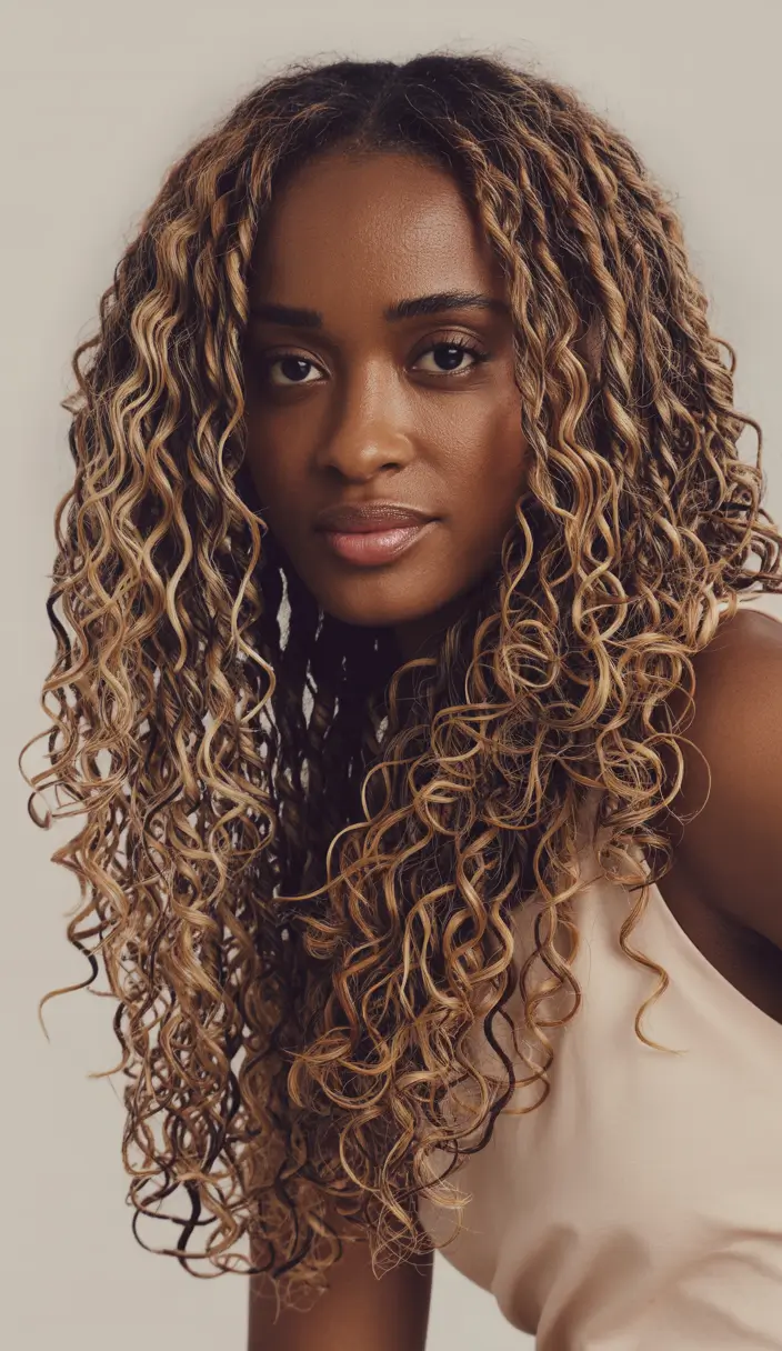 winter hair colors dark skin black women Honey Brown Defined Curls