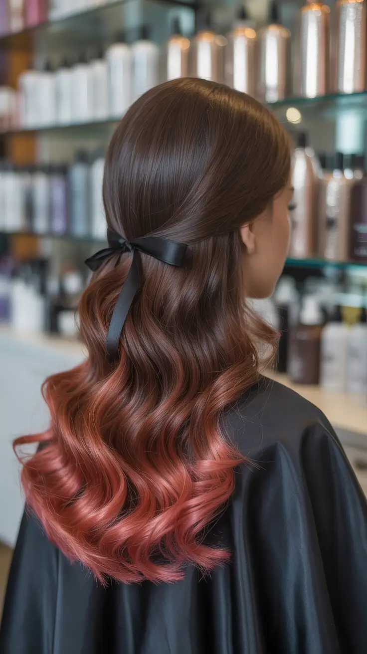 winter hair colors highlights ideas 2025 2026 Rosewood Balayage with Satin Waves
