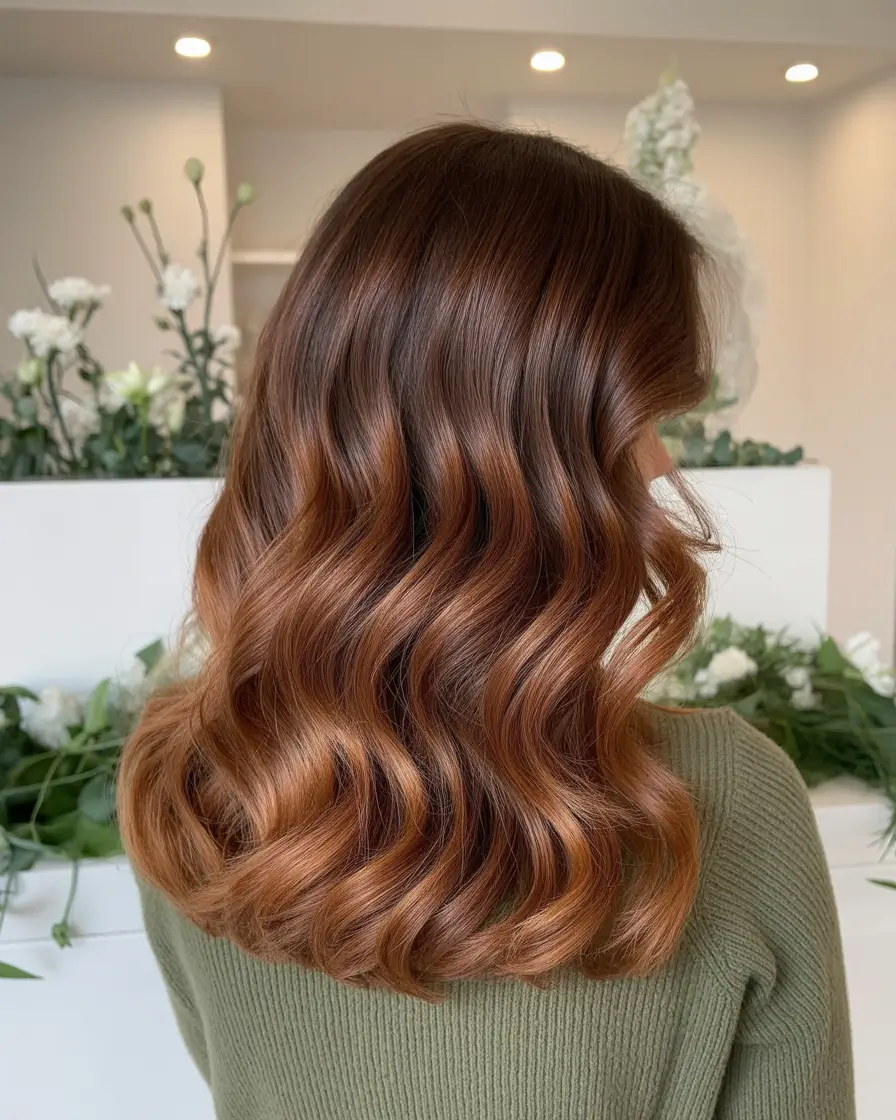 winter hair colors highlights ideas 2025-2026 Warm Chestnut Melt