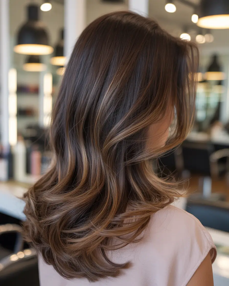 winter hair colors highlights ideas 2025-2026 Caramel Espresso Balayage