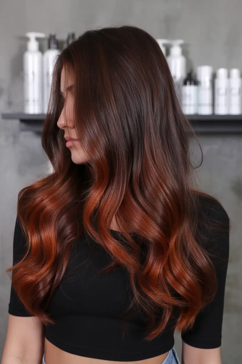 winter hair colors highlights ideas 2025 2026 Molten Copper Brunette