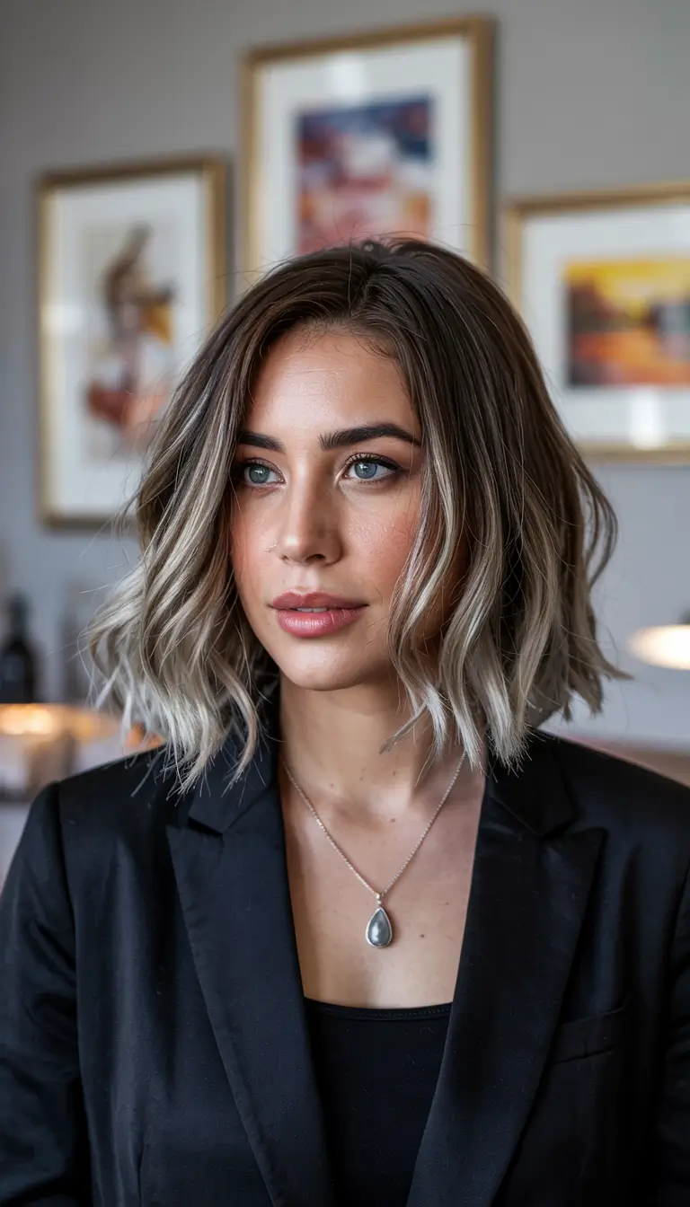 haircuts-and-colors-for-women-over-50 Smoky Blonde Bob with Textured Ends