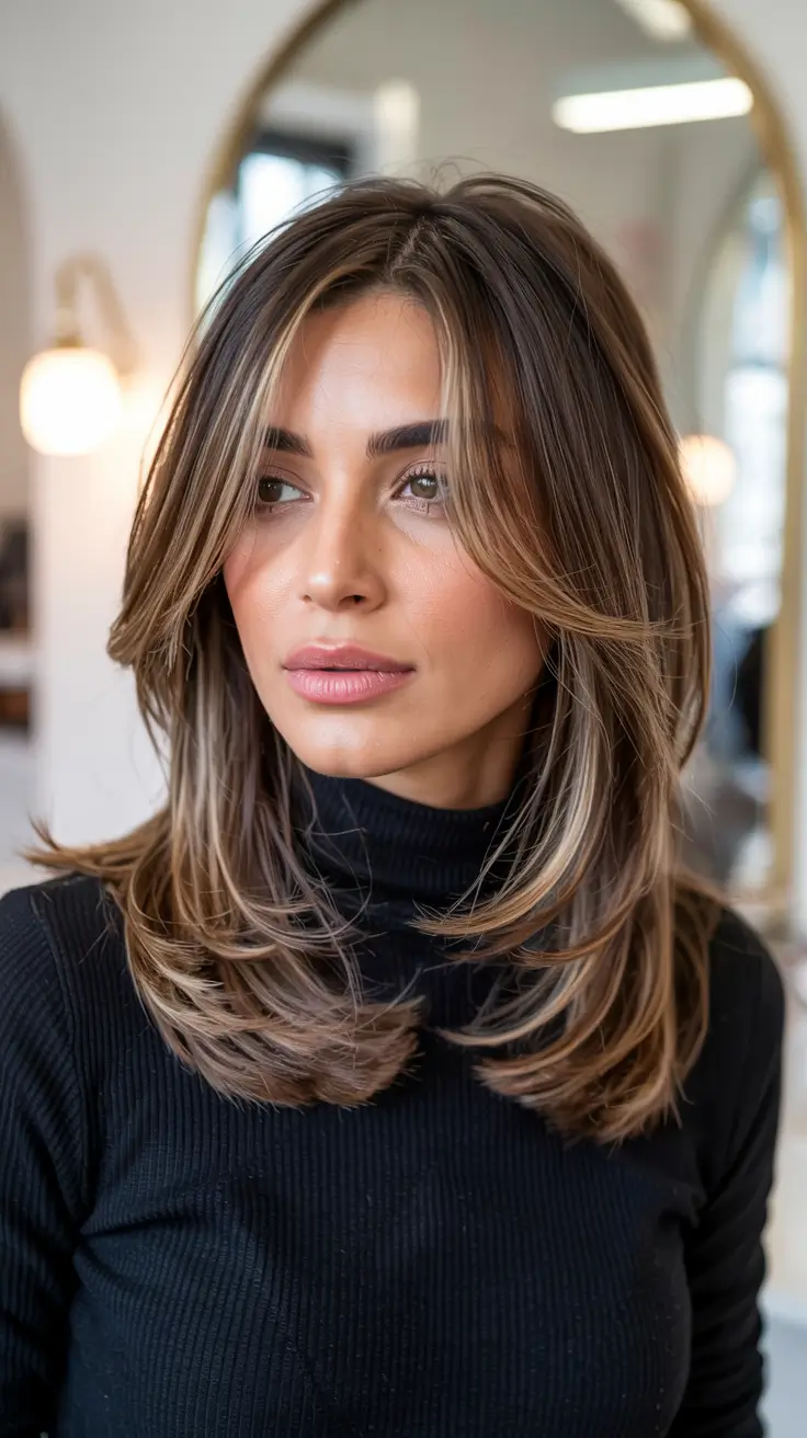 haircuts-and-colors-for-women-over-50 Classic Layered Cut with Caramel Ribbons