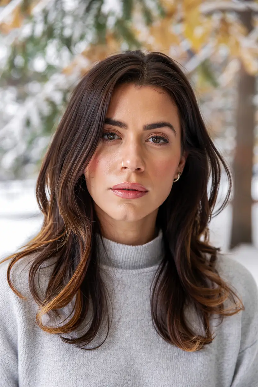 Winter Haircuts and Colors 2025-2026 Trends Warm Chestnut Layers with Caramel Ends