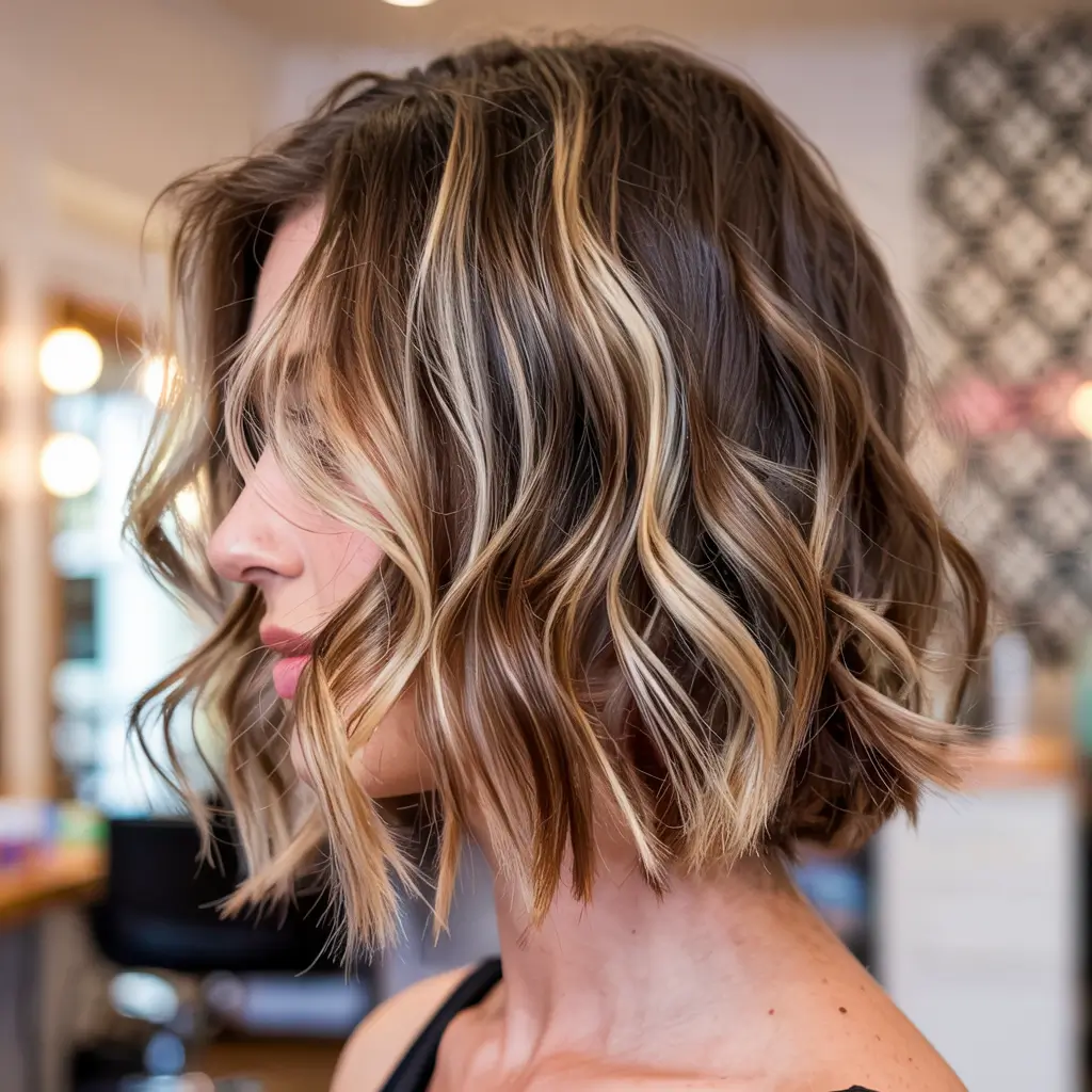 Winter Haircuts and Colors 2025-2026 Trends Textured Wavy Bob with Sunlit Highlights