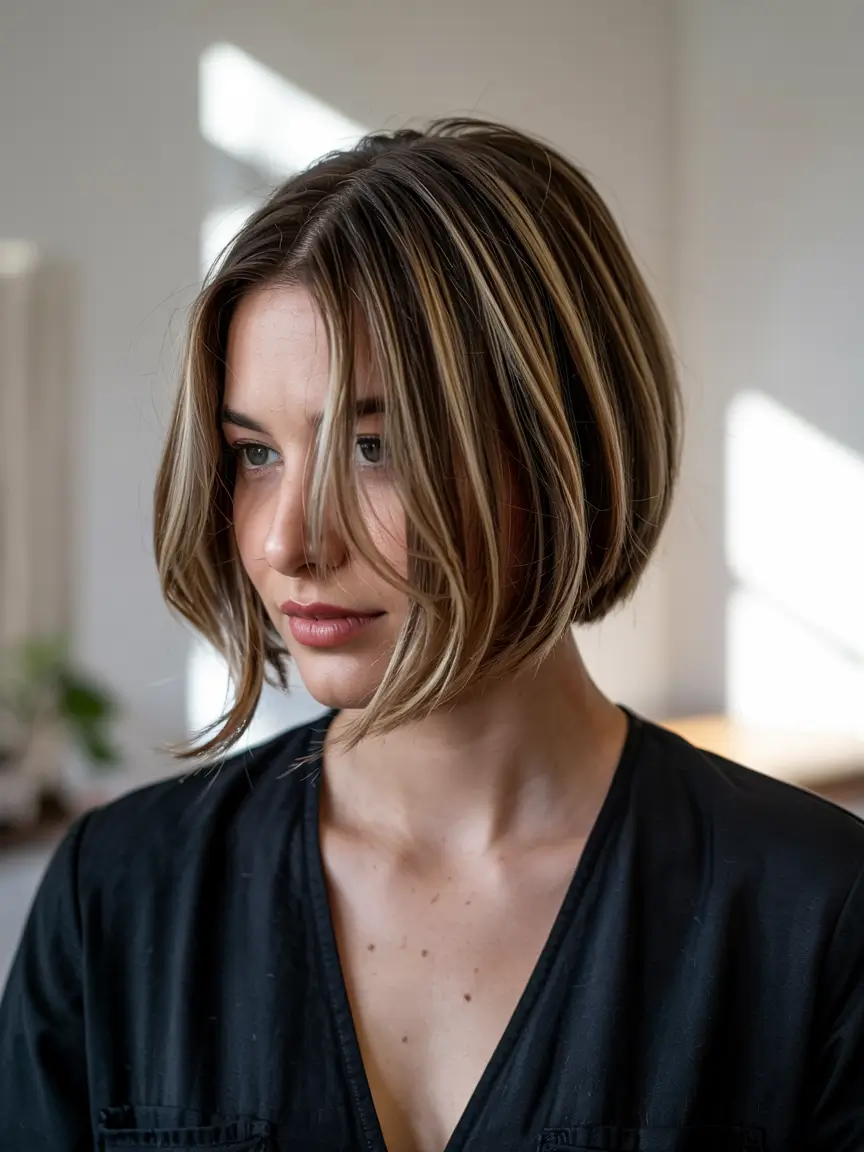 Winter Haircuts and Colors 2025-2026 Trends Chic Rounded Bob with Golden Highlights