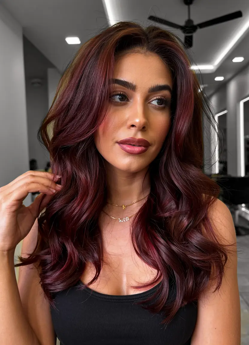 Winter Haircuts and Colors 2025-2026 Trends Rich Merlot Curls for Long Hair