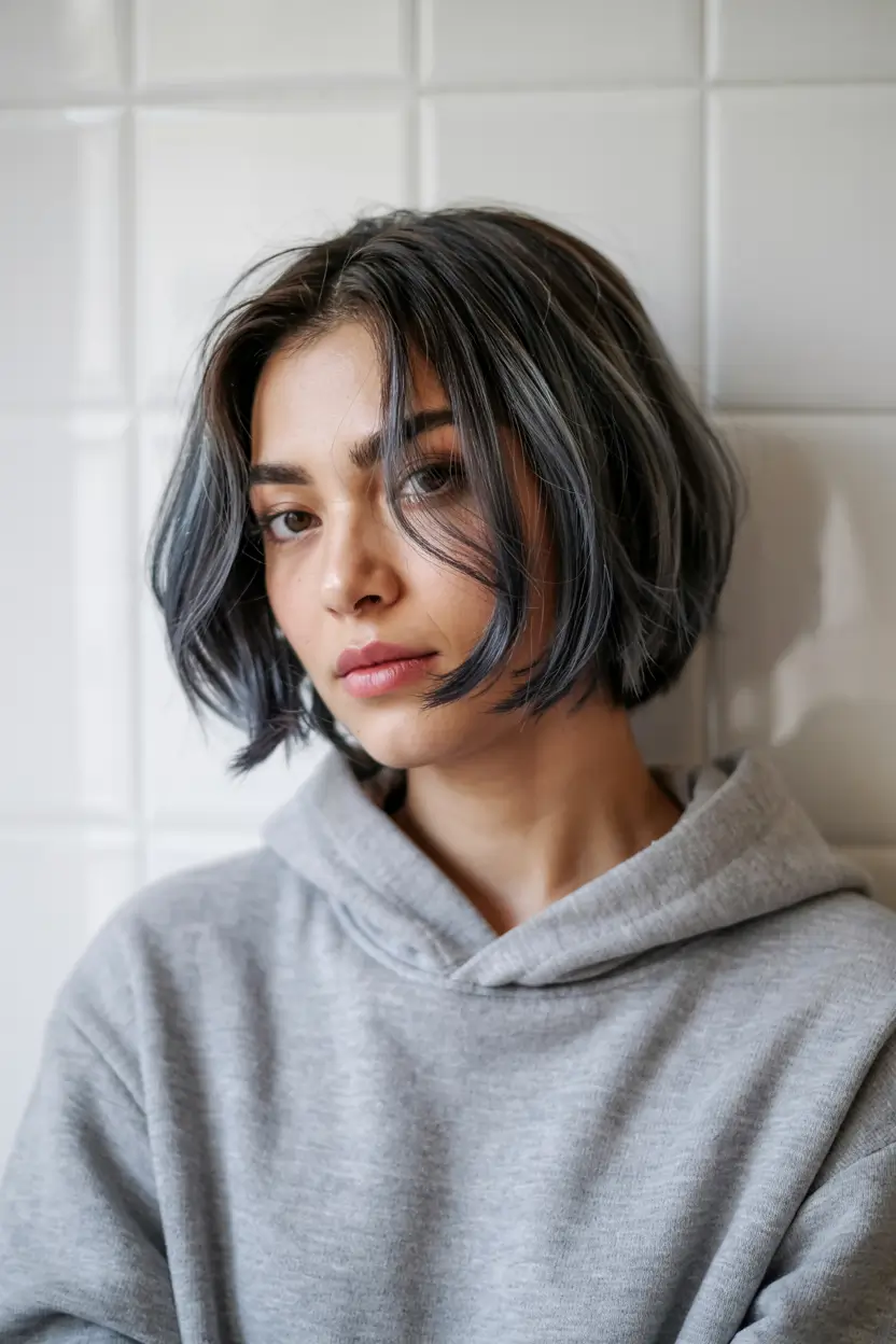 Winter Haircuts and Colors 2025-2026 Trends Smoky Steel Bob with Cool Undertones