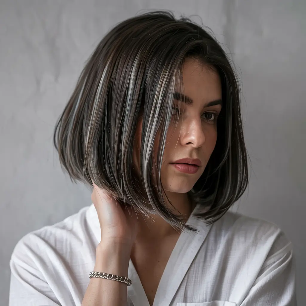 haircuts-and-colors-ideas Classic Sleek Bob with Ash Highlights