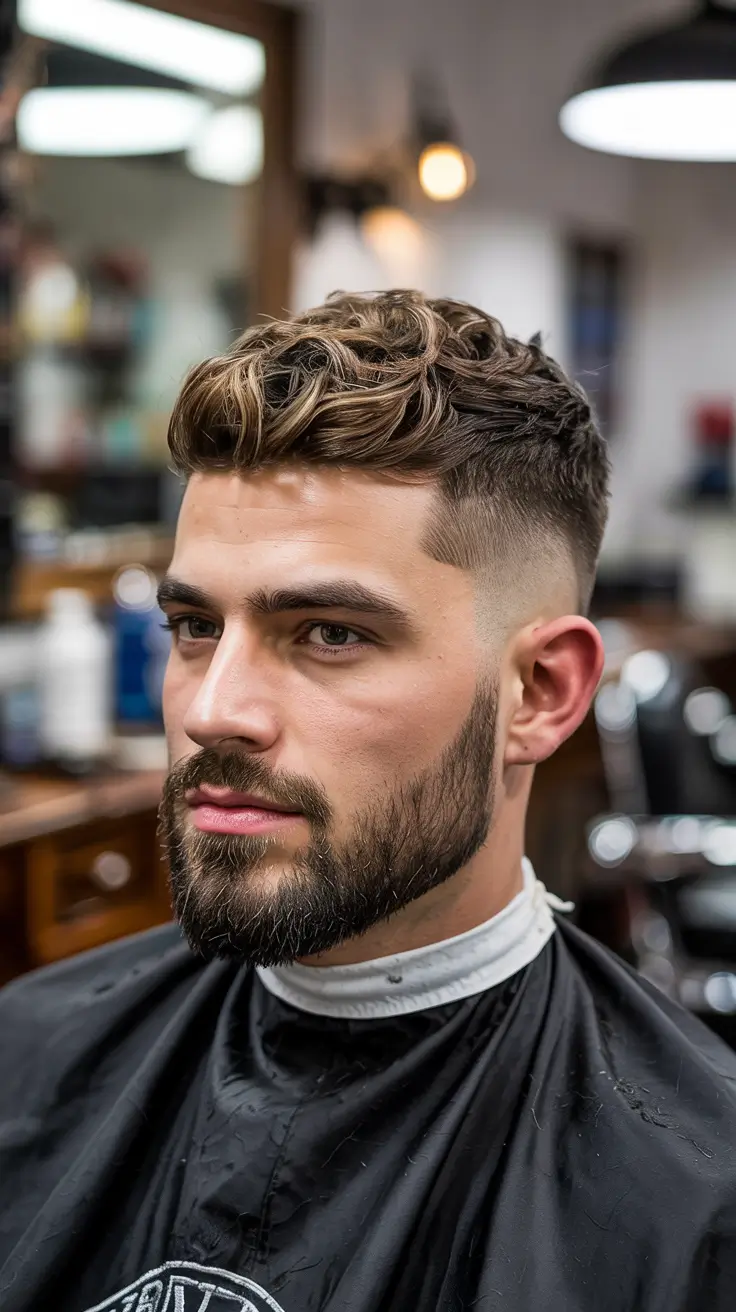 winter haircuts for men 2025 - 2026 Warm Fade with Curled Top