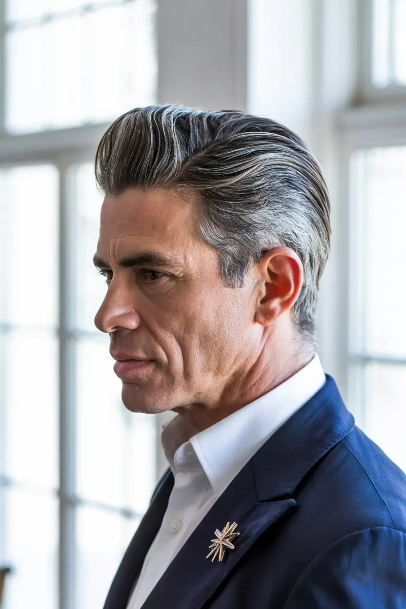 winter haircuts for men 2025 - 2026 Silver Executive Sweep