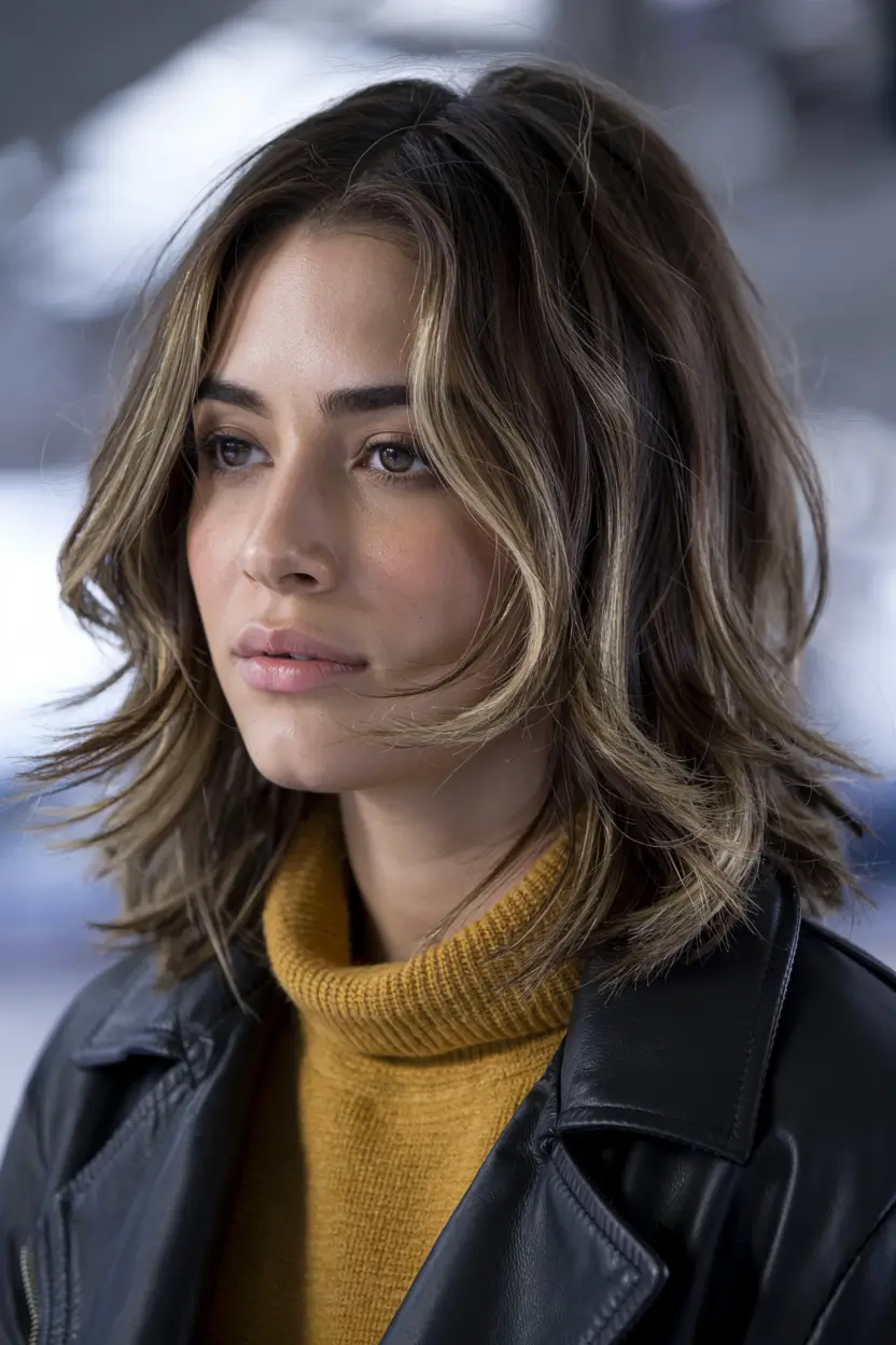 Winter Haircuts for Round Faces 2025-2026 Style Guide Textured Winter Bob with Subtle Caramel Highlights