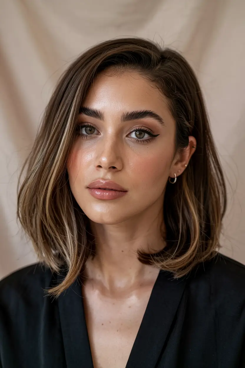 Winter Haircuts for Round Faces 2025-2026 Style Guide Sleek Long Bob with Subtle Dimension