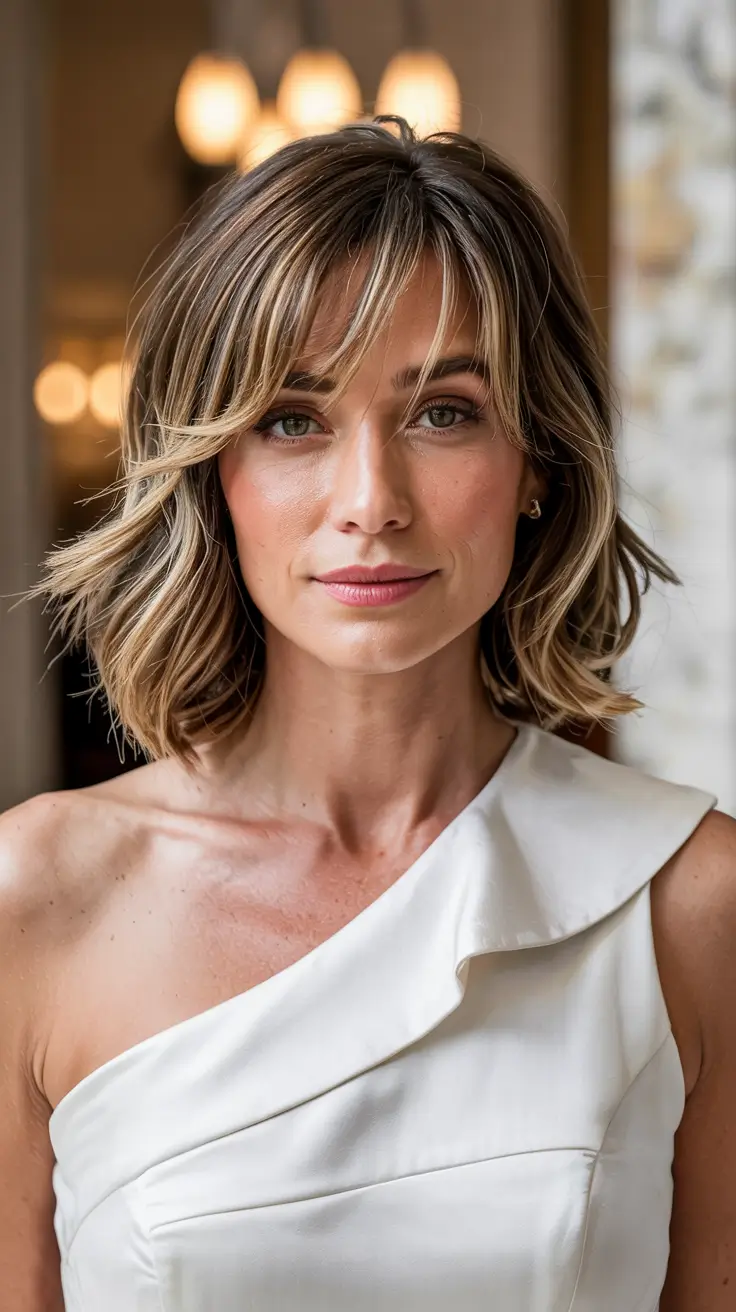Winter Haircuts for Round Faces 2025-2026 Style Guide Modern Shag Bob with Wispy Bangs
