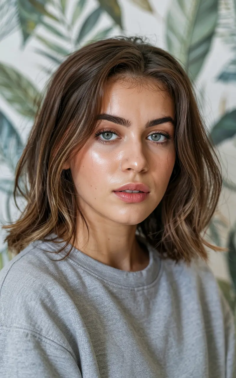 Winter Haircuts for Round Faces 2025-2026 Style Guide Natural Brunette Bob with Effortless Texture