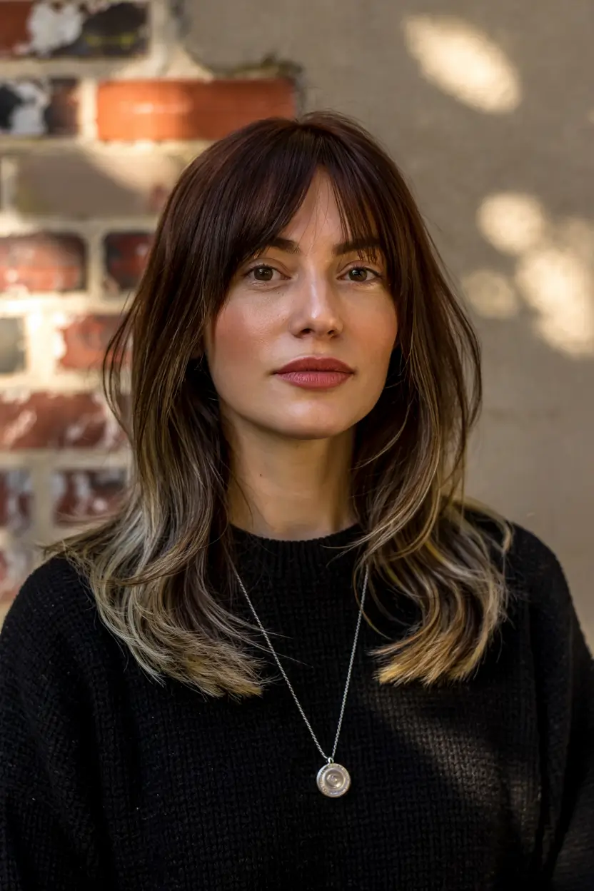 Winter Haircuts for Round Faces 2025-2026 Style Guide Long Layers with Full Fringe