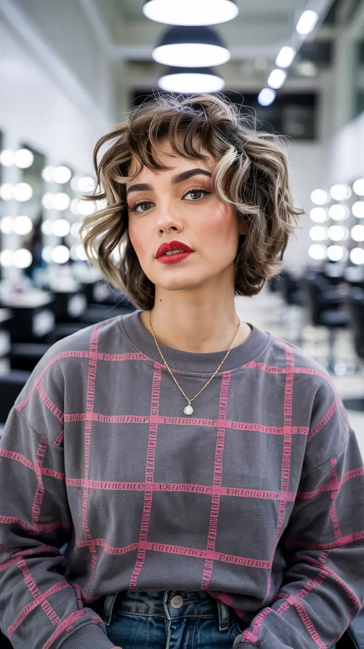 Winter Haircuts for Round Faces 2025-2026 Style Guide Curly Bob with Vintage Bangs