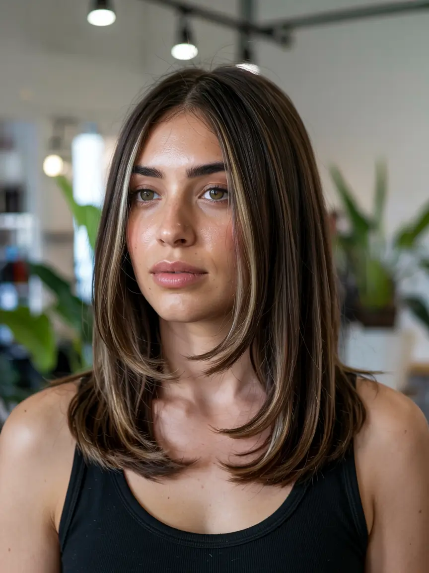 haircuts for round faces medium length Softly Layered Elegance