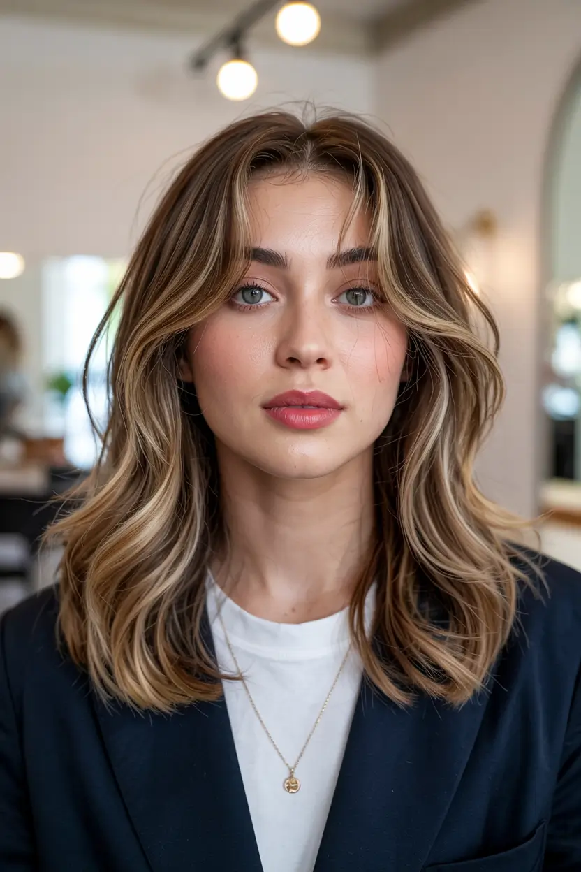 haircuts for round faces with bangs Modern Soft Shag with Curtain Bangs