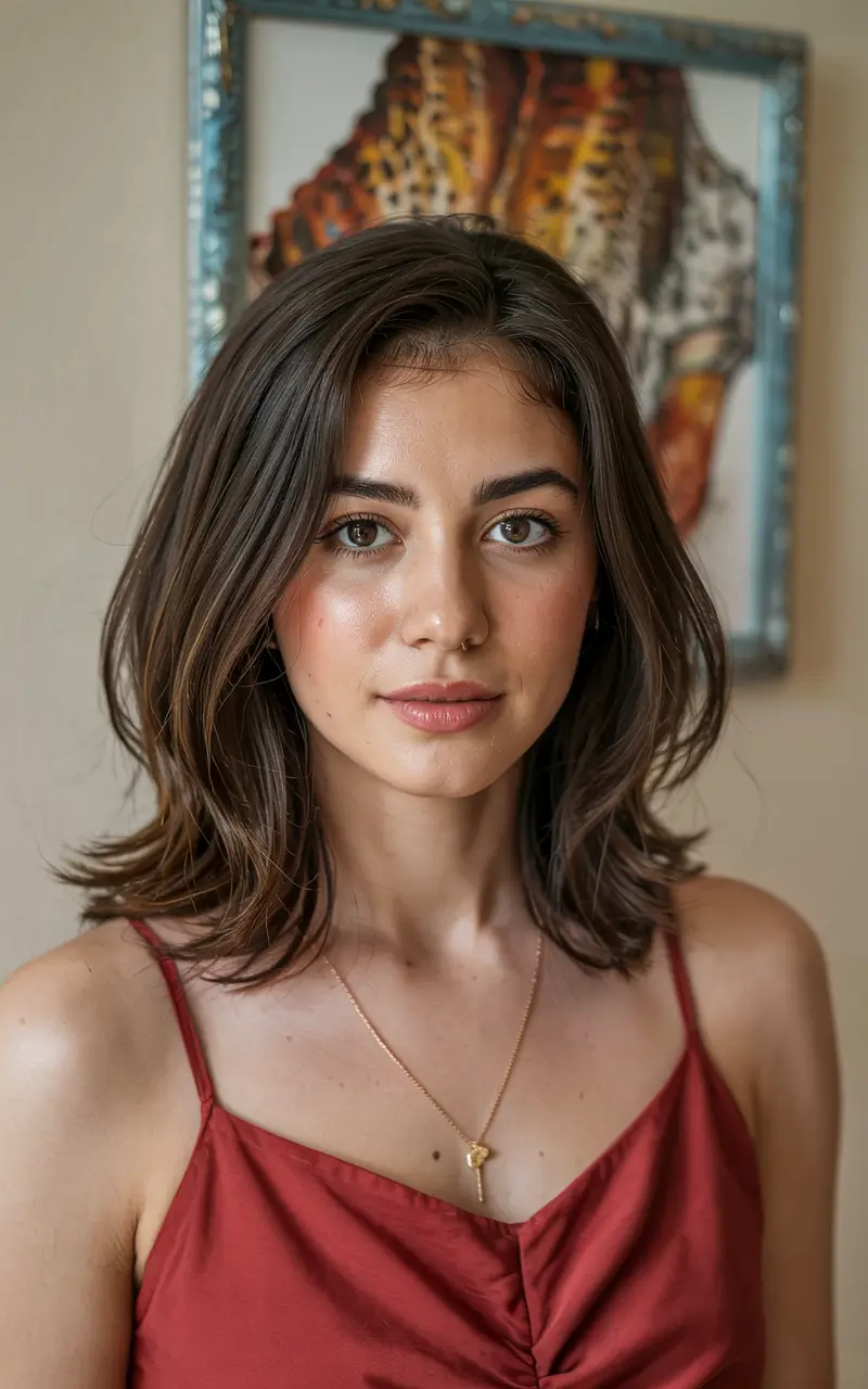 haircuts for round faces double chin Feathered Medium-Length Chic
