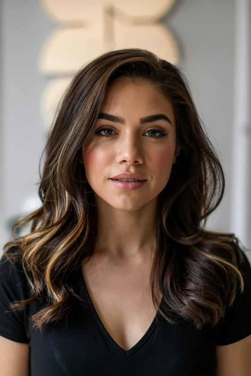 haircuts for round faces long layered Winter Gloss Waves