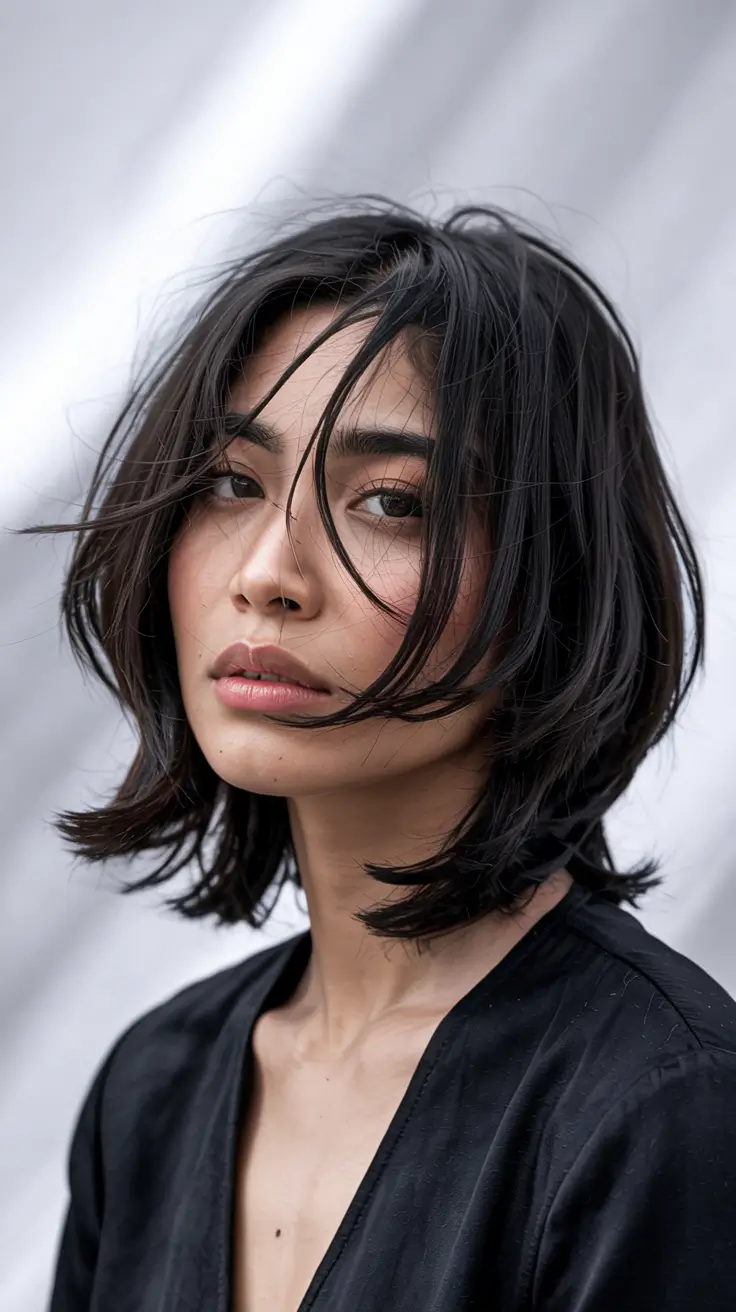 Winter Haircuts for Round Faces 2025-2026 Style Guide Layered Chin-Length Bob with Airy Texture