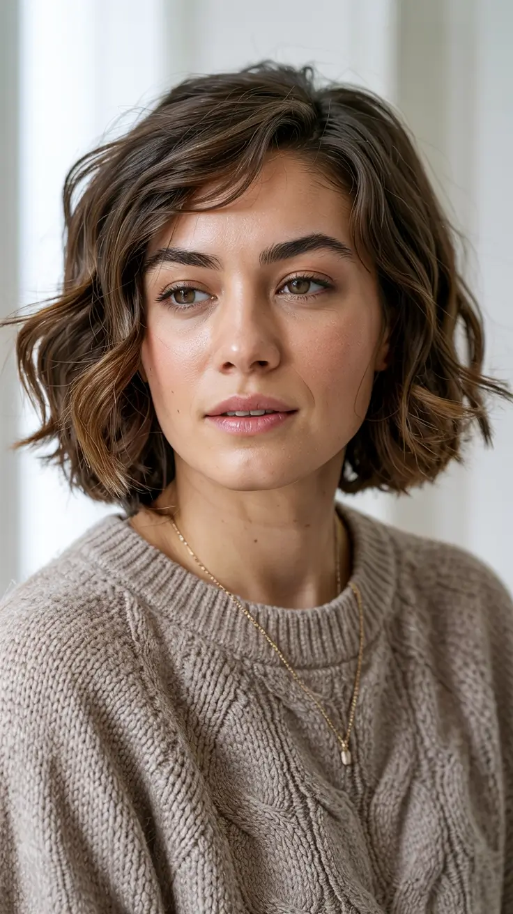 Winter Haircuts for Round Faces 2025-2026 Style Guide Cozy Textured Bob with Soft Curls