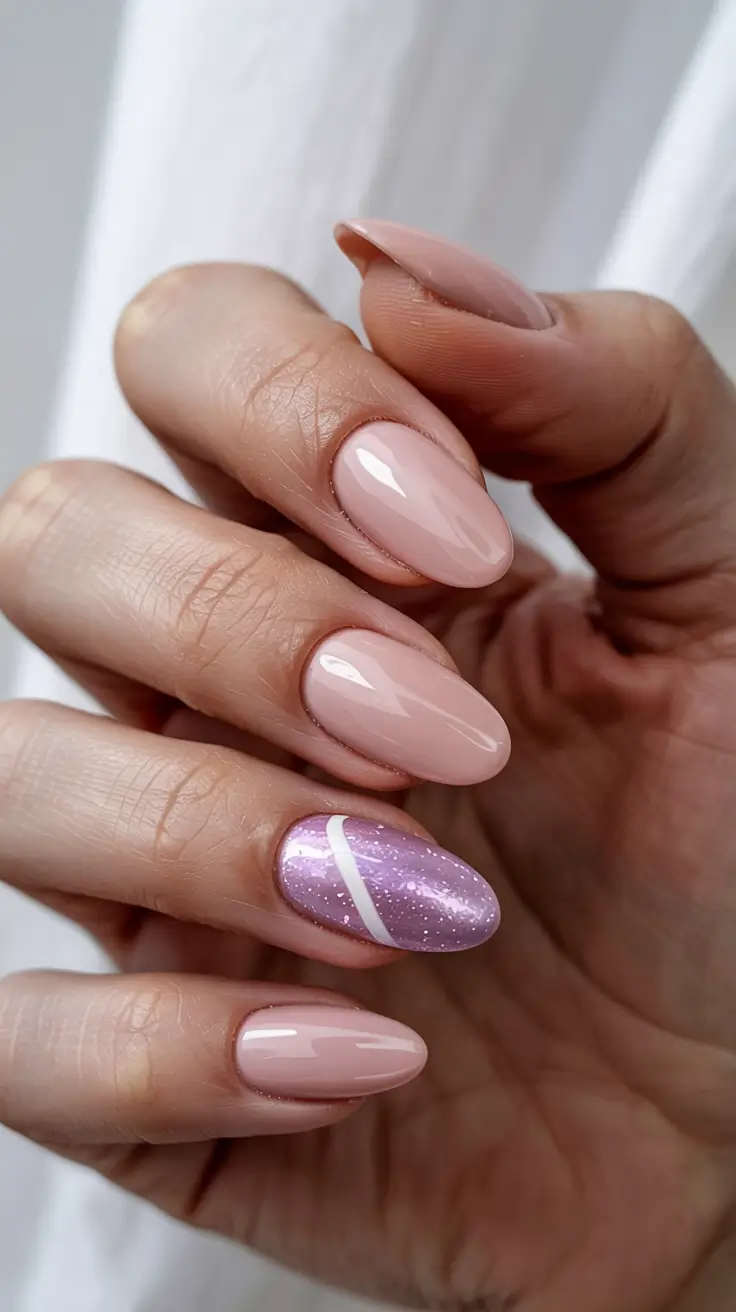 simple winter nails design Soft Pink Glow with Lilac Accent