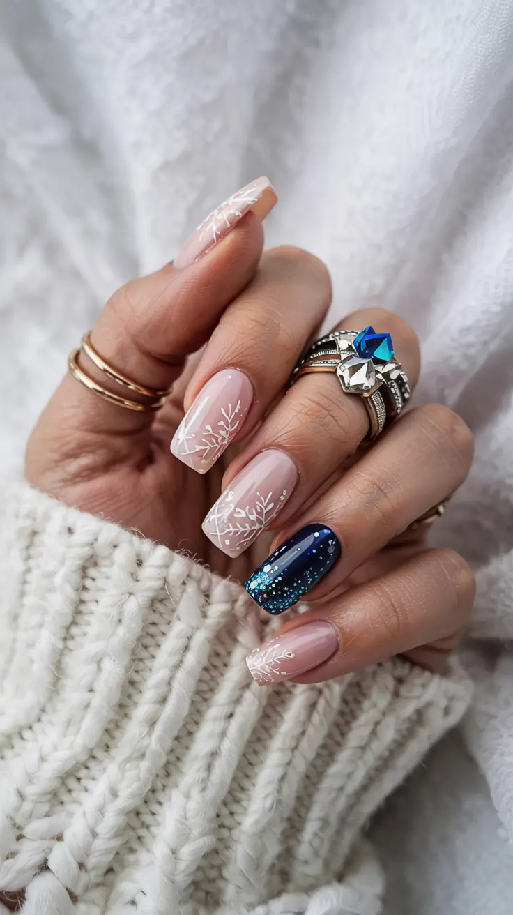 christmas snow winter nails design Snowflake Blue Glam