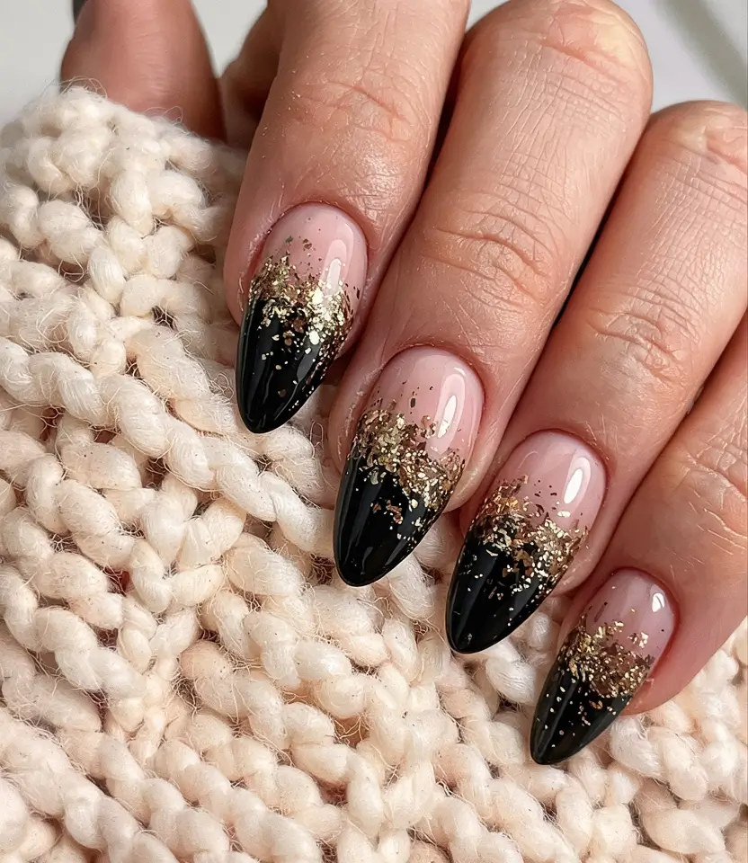 winter nails designs Golden Midnight Glam
