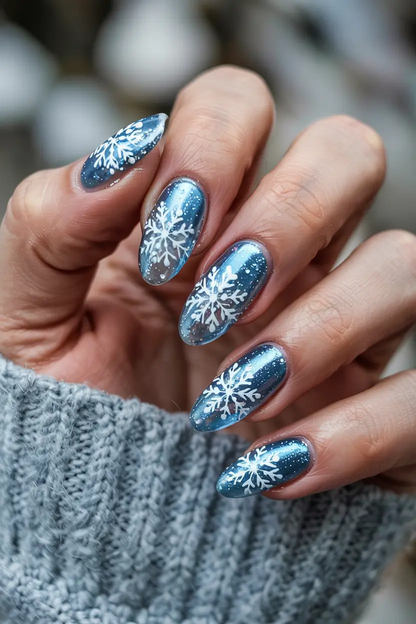 winter nails design blue Frozen Galaxy Charm
