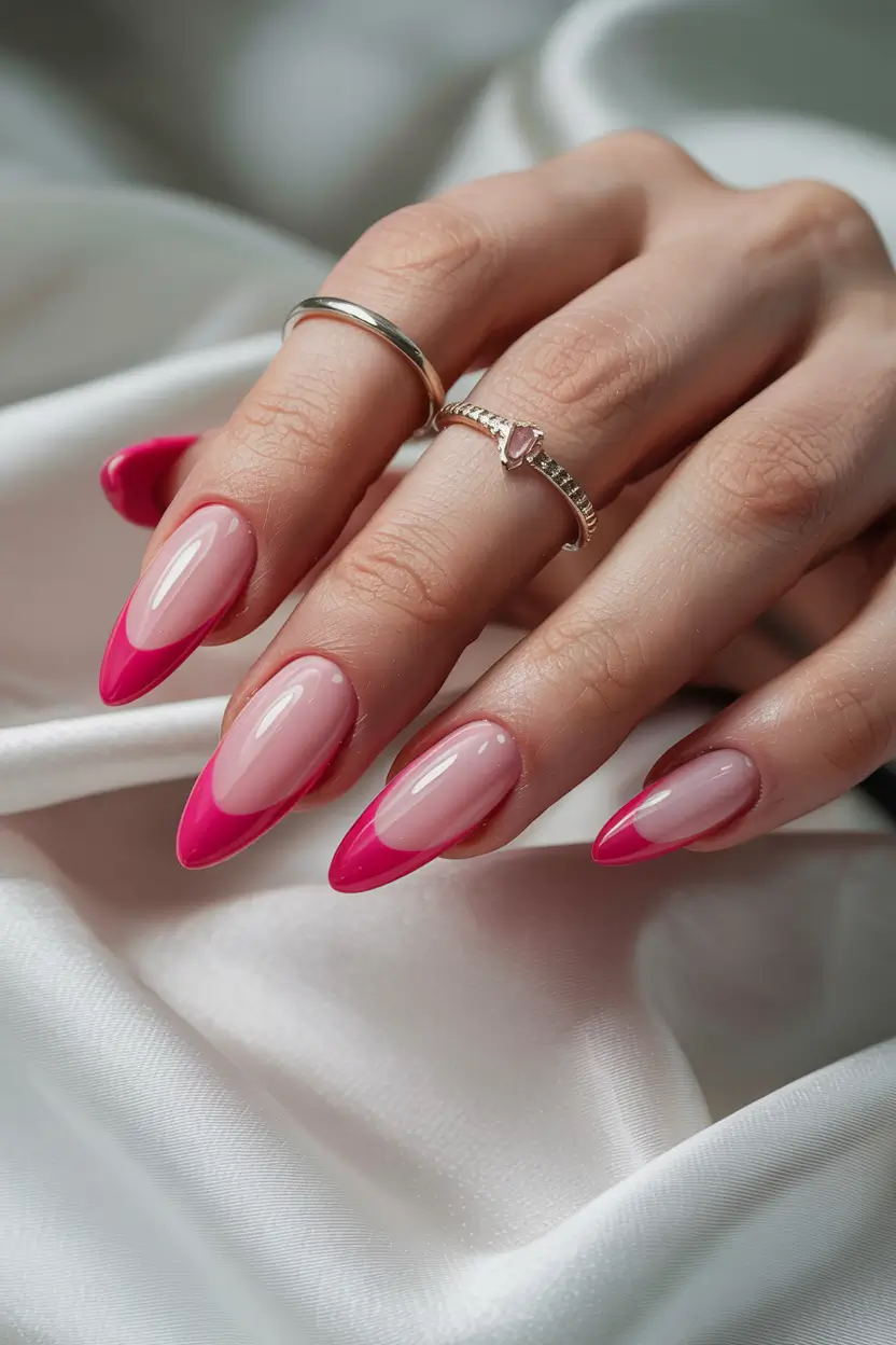 winter nails designs almond Fuchsia Frost Tips