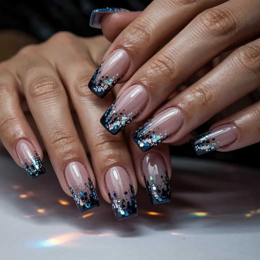 winter nails design 2025 Midnight Spark Cascade