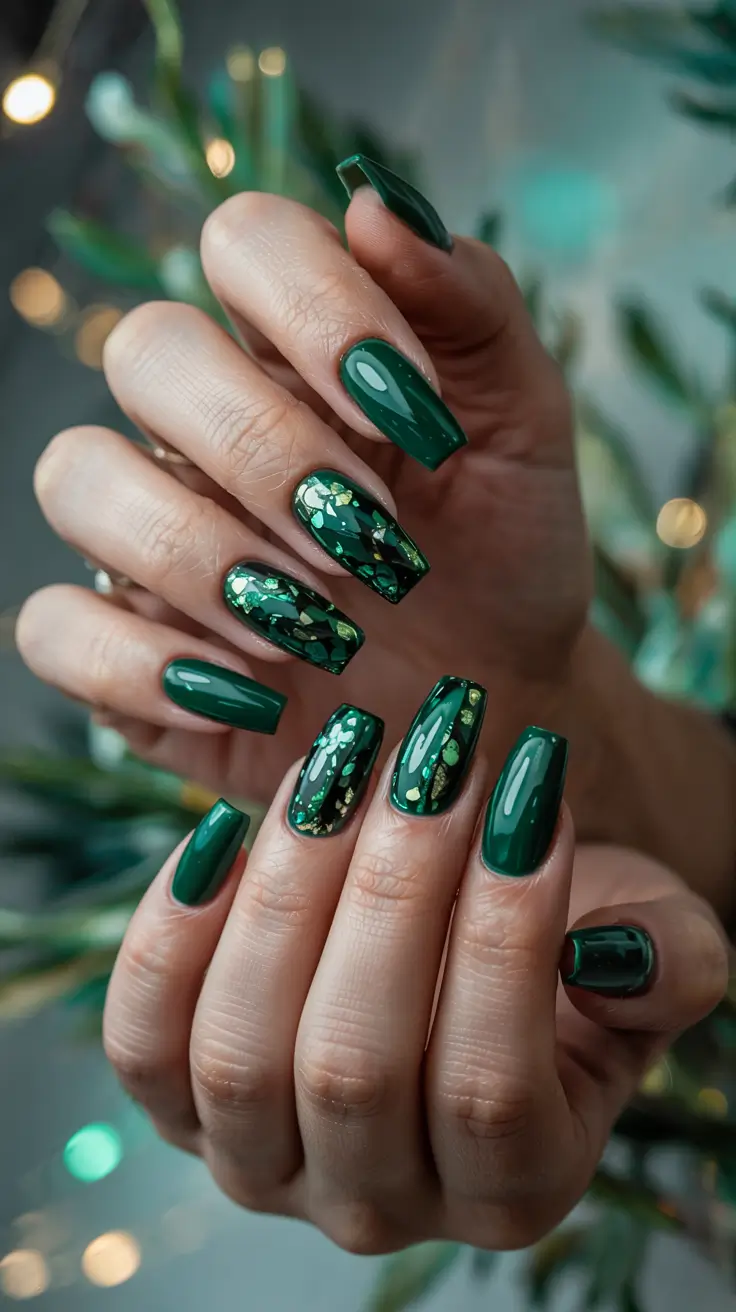 winter nails colors 2025 gel Emerald Luxe Charm