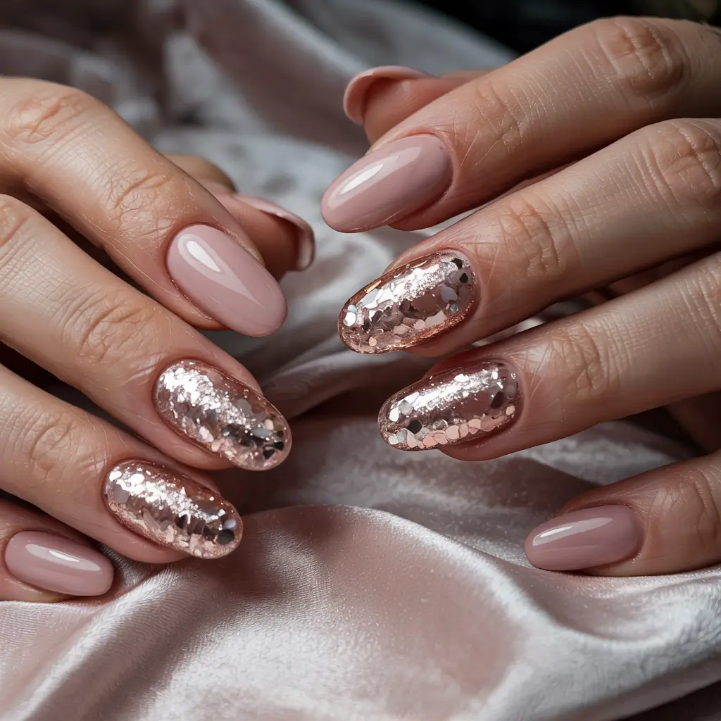 winter nails designs simple Champagne Glow Minimalism