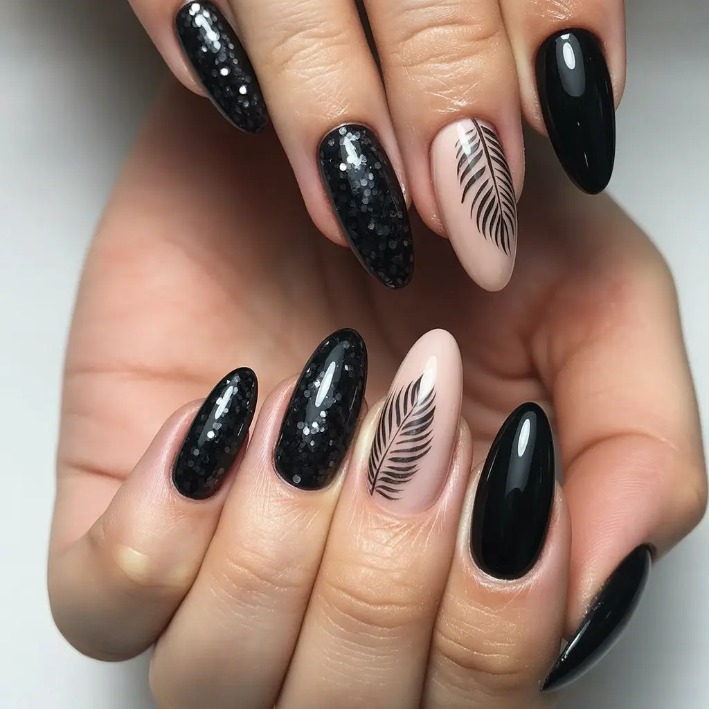 winter-nails-almond-designs-Midnight-Sparkle-and-Nude-Balance