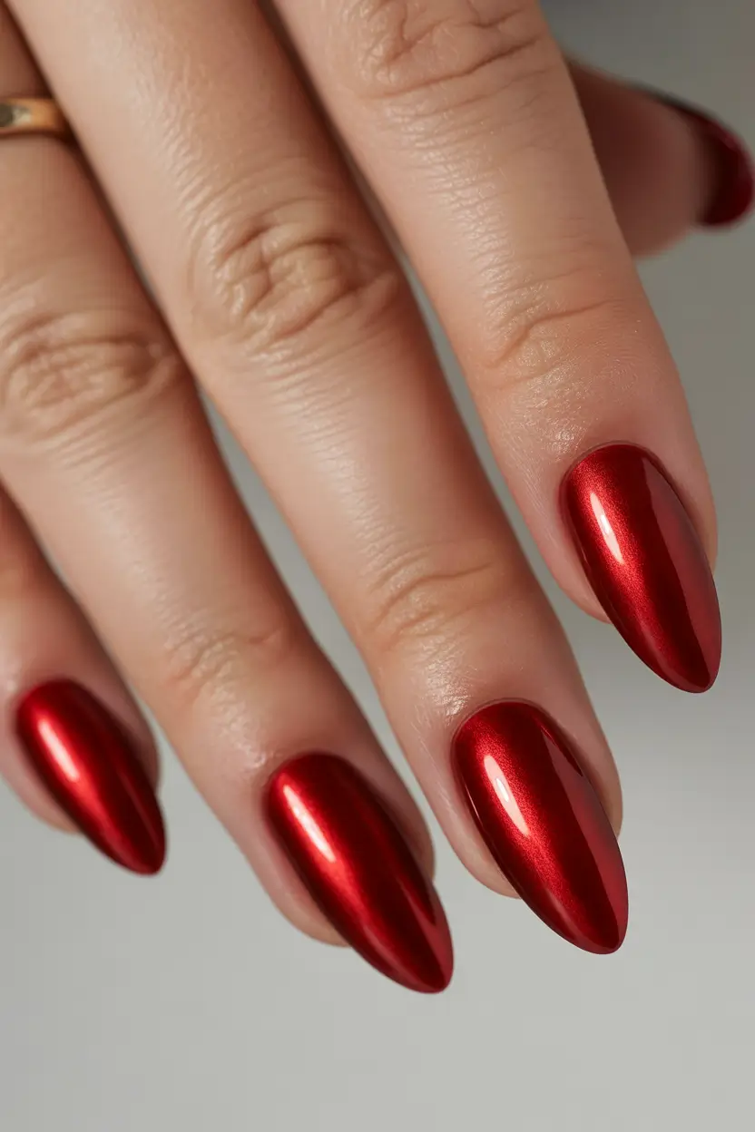 winter long almond shaped nails designs Classic Crimson Shine