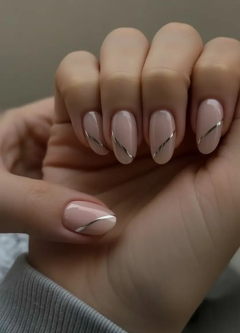 winter french tip almond nails with design Silver Whisper French