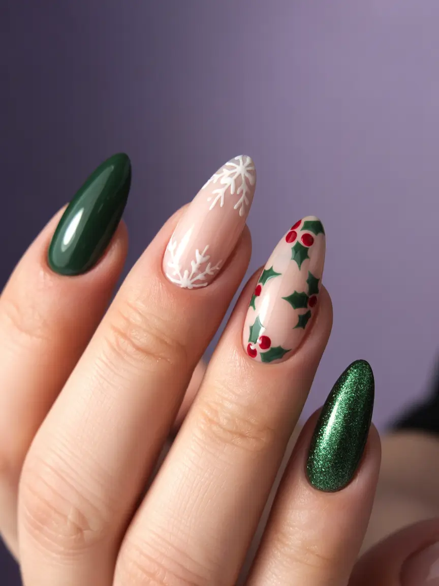 almond nails designs winter french tip Holly Jolly Touch