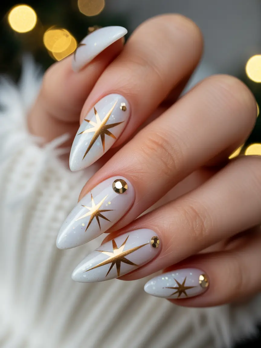 almond-nails-designs-winter-french-tip-Golden-Star-Elegance