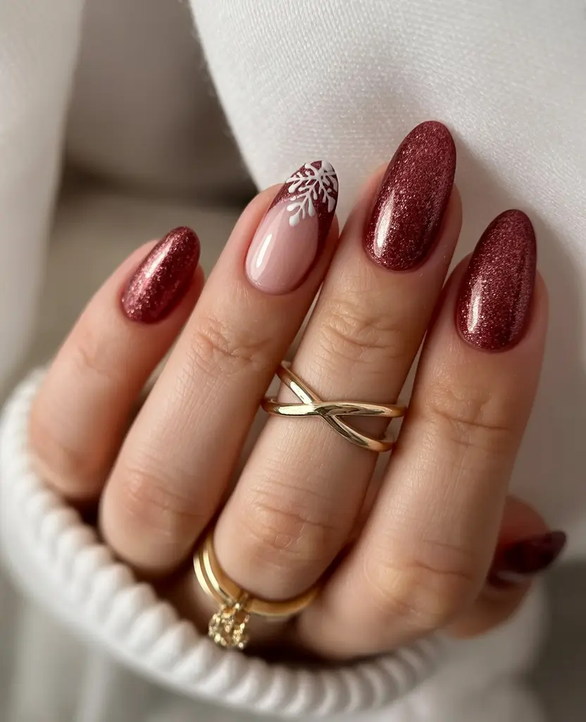 medium-almond-nails-winter-design-Crimson-Snow-Whisper