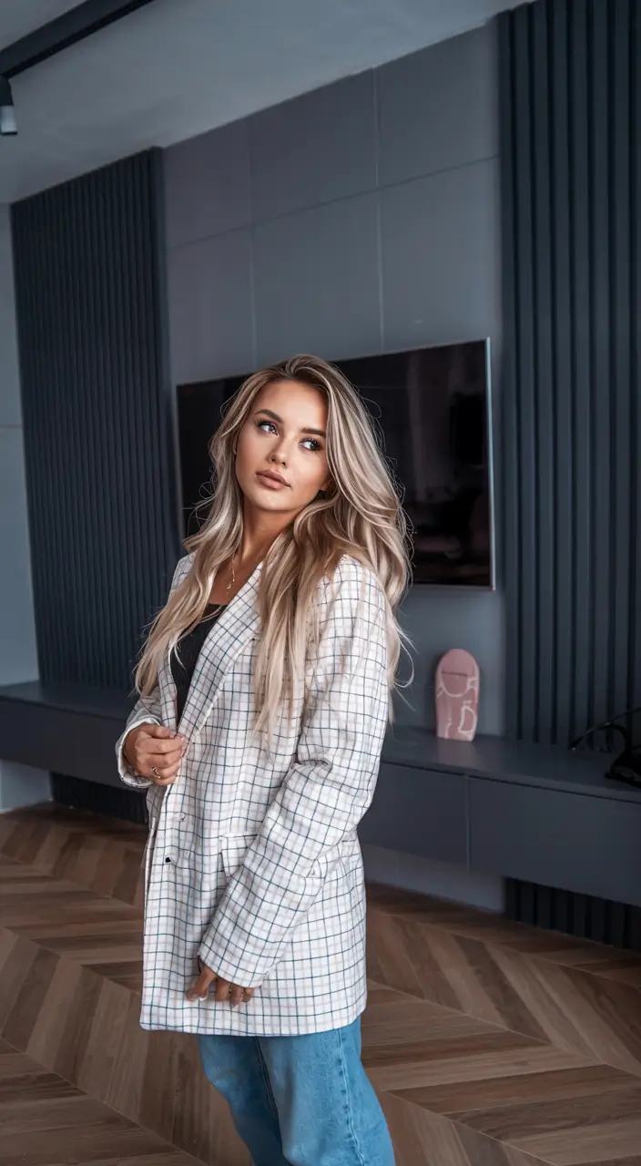 business casual outfits for women Checked Blazer Revival