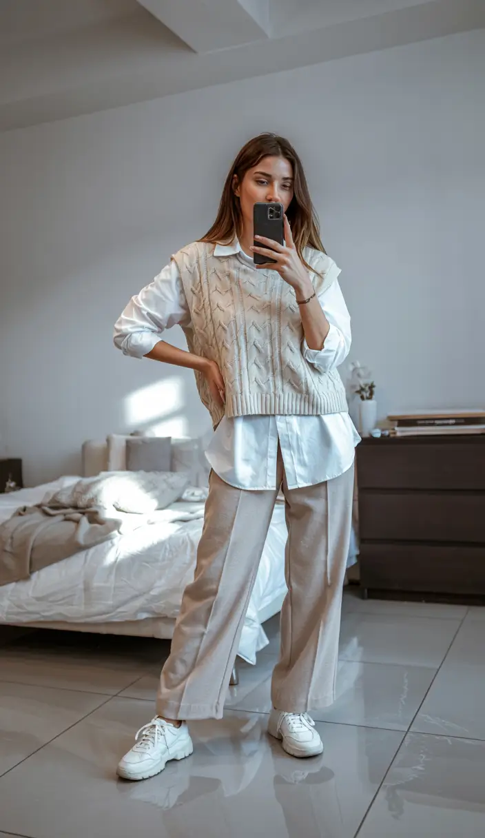 business casual outfits for women winter Layered Ease in Light Tones