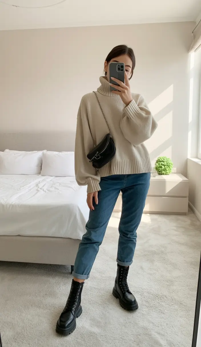 jeans outfits winter Beige Harmony