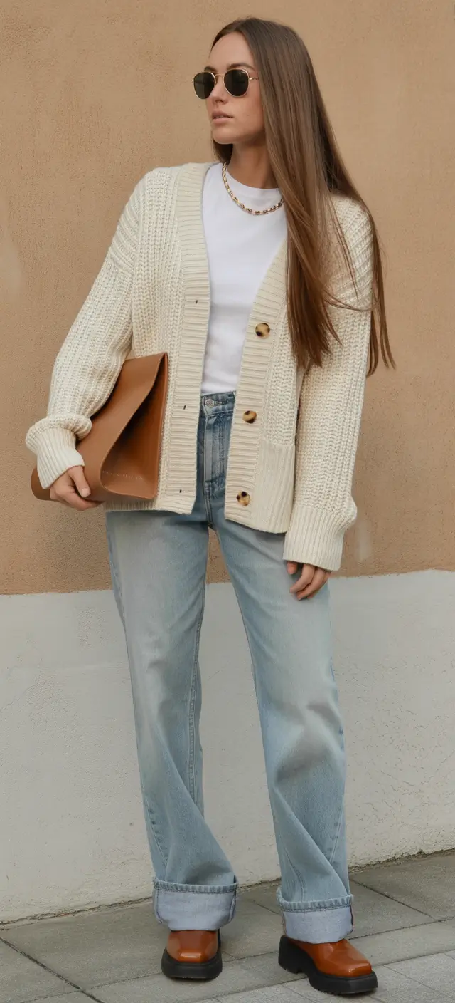 jeans outfits 2026 Warm Neutrals with a Twist