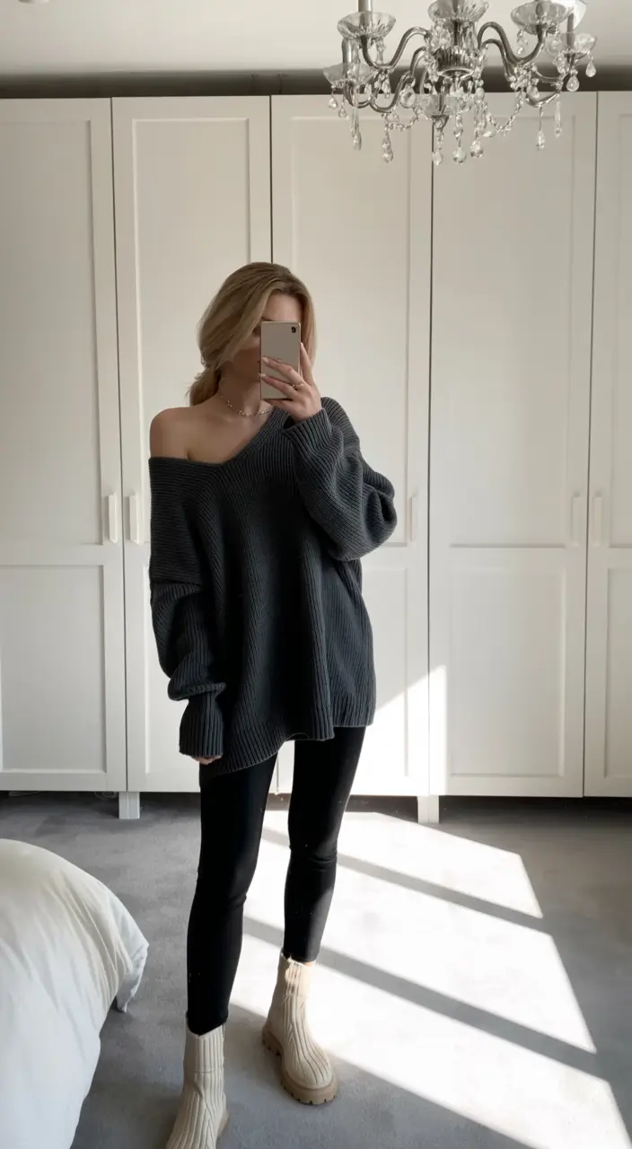legging outfits winter Cozy Minimalism in Charcoal